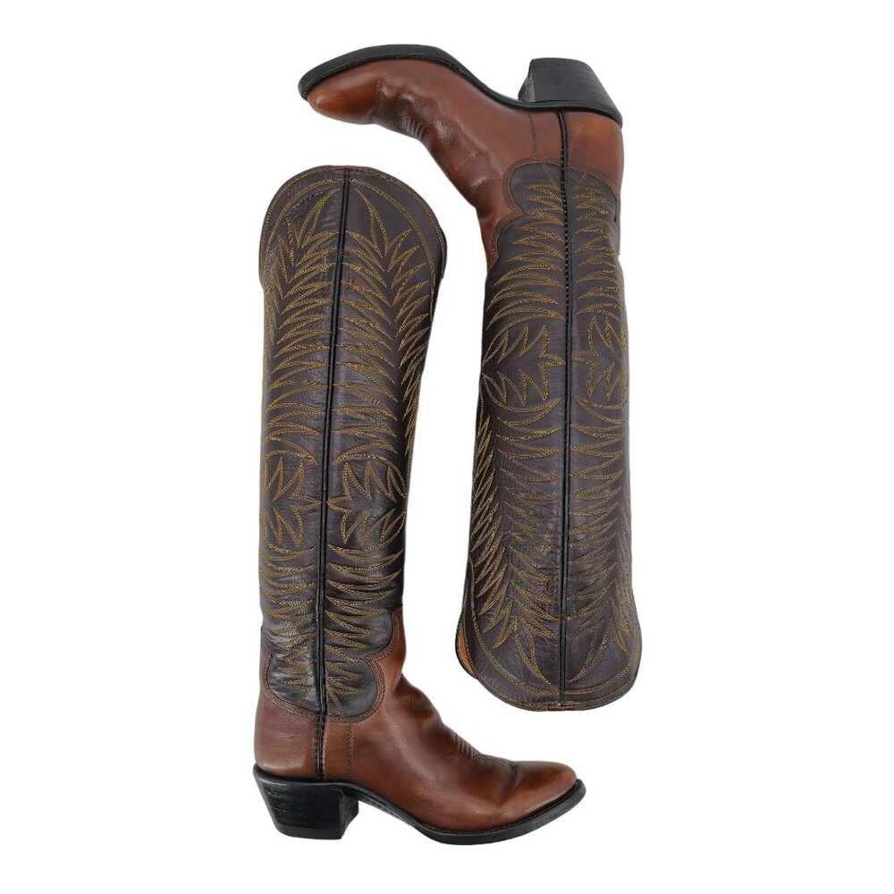 Vintage Paul Bond Tall Custom Womens Size 6B Brown Leather Cowboy Western Boots - Picture 9 of 15